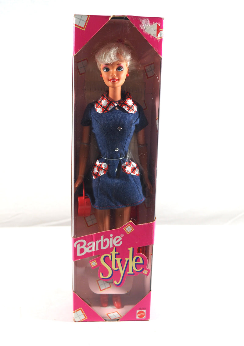 Vintage Barbie Style 1997 Denim Jean Dress Red Purse Fashion Doll NIB New