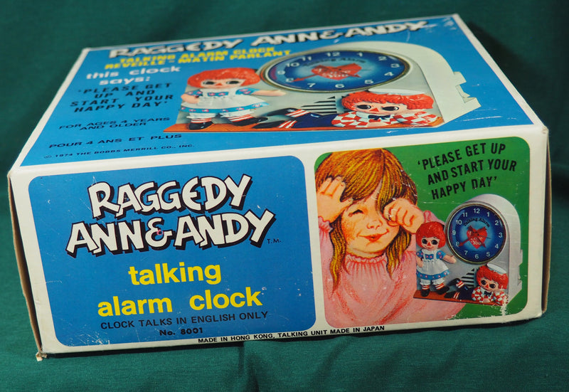 Janex Raggedy Ann & Andy Vintage Talking Alarm Clock w/Original Box/Instructions