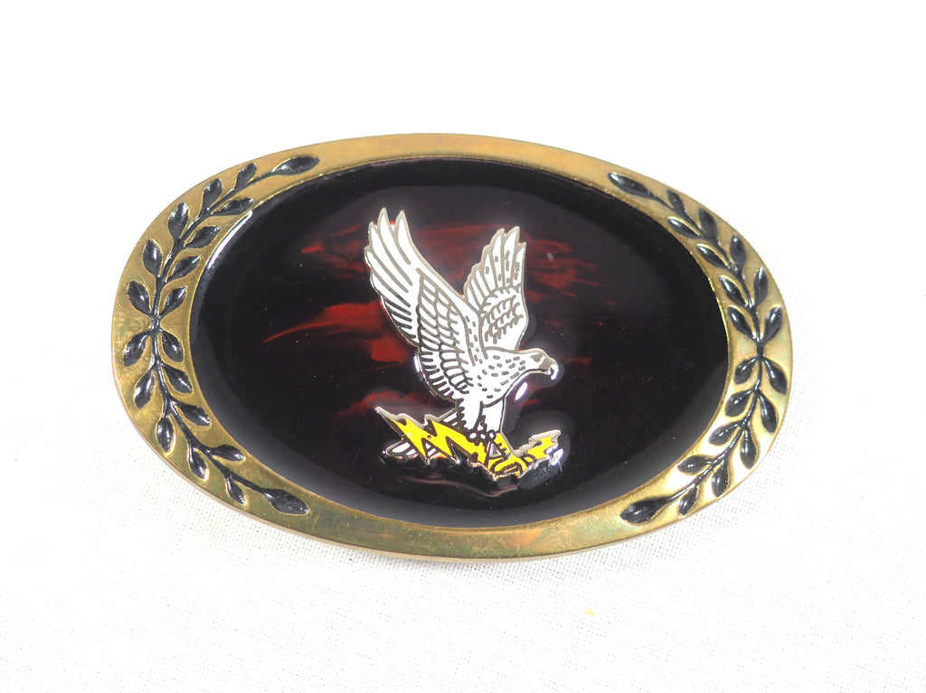 Brass Eagle Belt Buckle with Lacquer Inlay