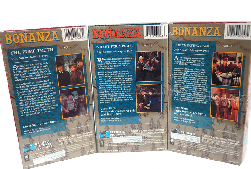Bonanza 3 Volume Set of Sealed VHS Tapes