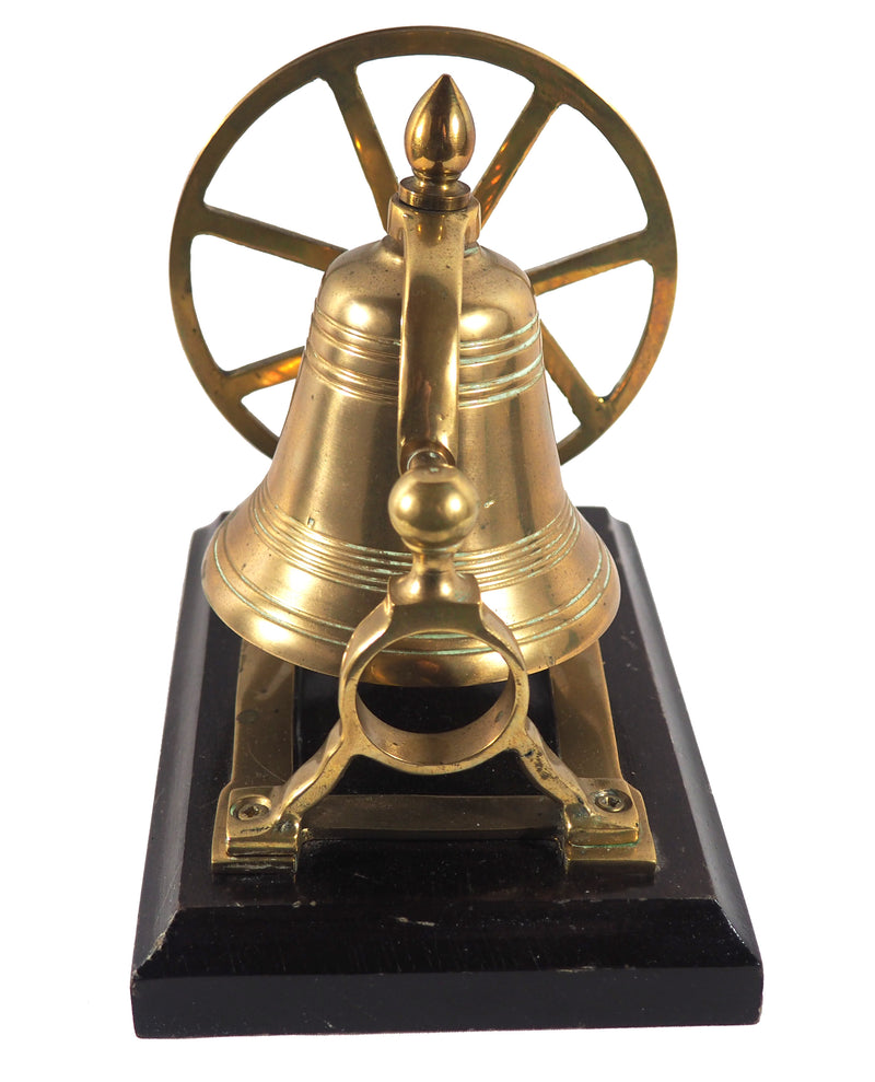 Brass Ship's Bell With Mount Pulley Wheel Desk Bell on Wood Base