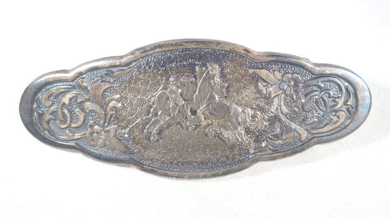 Silver Plated Belt Buckle with Three Running Horses