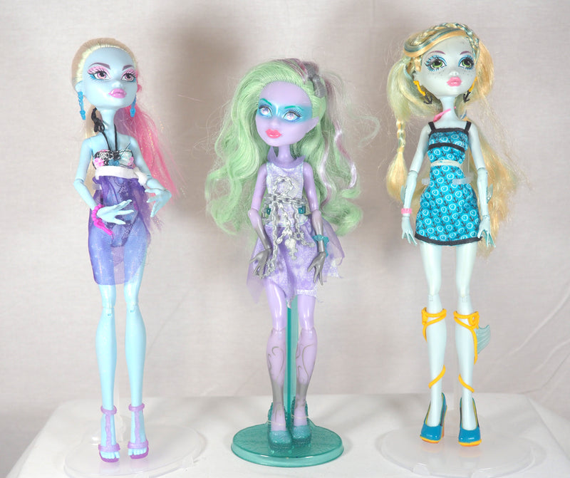 Monster High Dolls: Abbey Bominable, Haunted Twyla & Lagoona Blue w/Stands