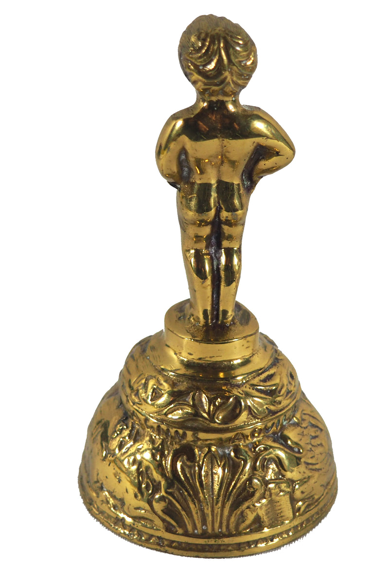 Vintage Brass Hand Bell Bruxelles Peeing Boy Figure Handle