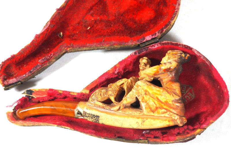 Rare Antique German Hand Carved Meerschaum Echt Bernstein Pipe