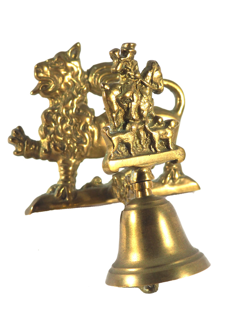 Brass Wall Bell with Lion and Fox Hunter with Dogs