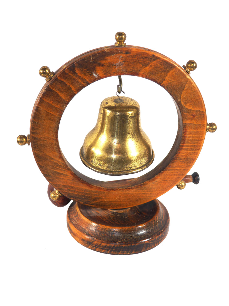 Ship's Wheel Desk Bell with Wooden Gong