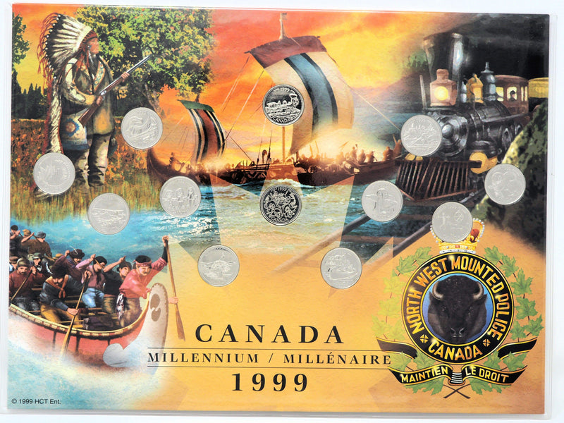 commemorative coins 1999 Canada Millennium Commemorative Quarters Set on NWMP Display Board