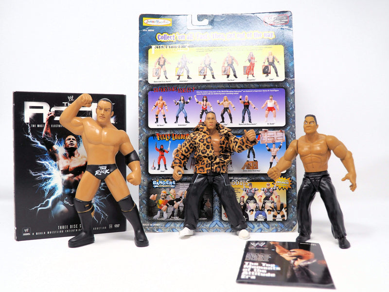 The Rock Dwayne Johnson 4 Action Figure Combo with 3 Disc DVD