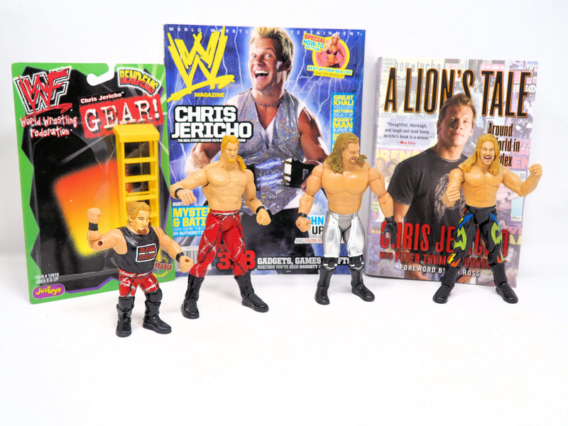 WWE WWF Chris Jericho Collector's Bundle (4 Action Figures, 1 Ladder, Book, Mag)